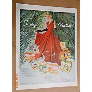 Vintage Print Ad -1948 for Coty Gift Sets Christmas Woman in Red Dress